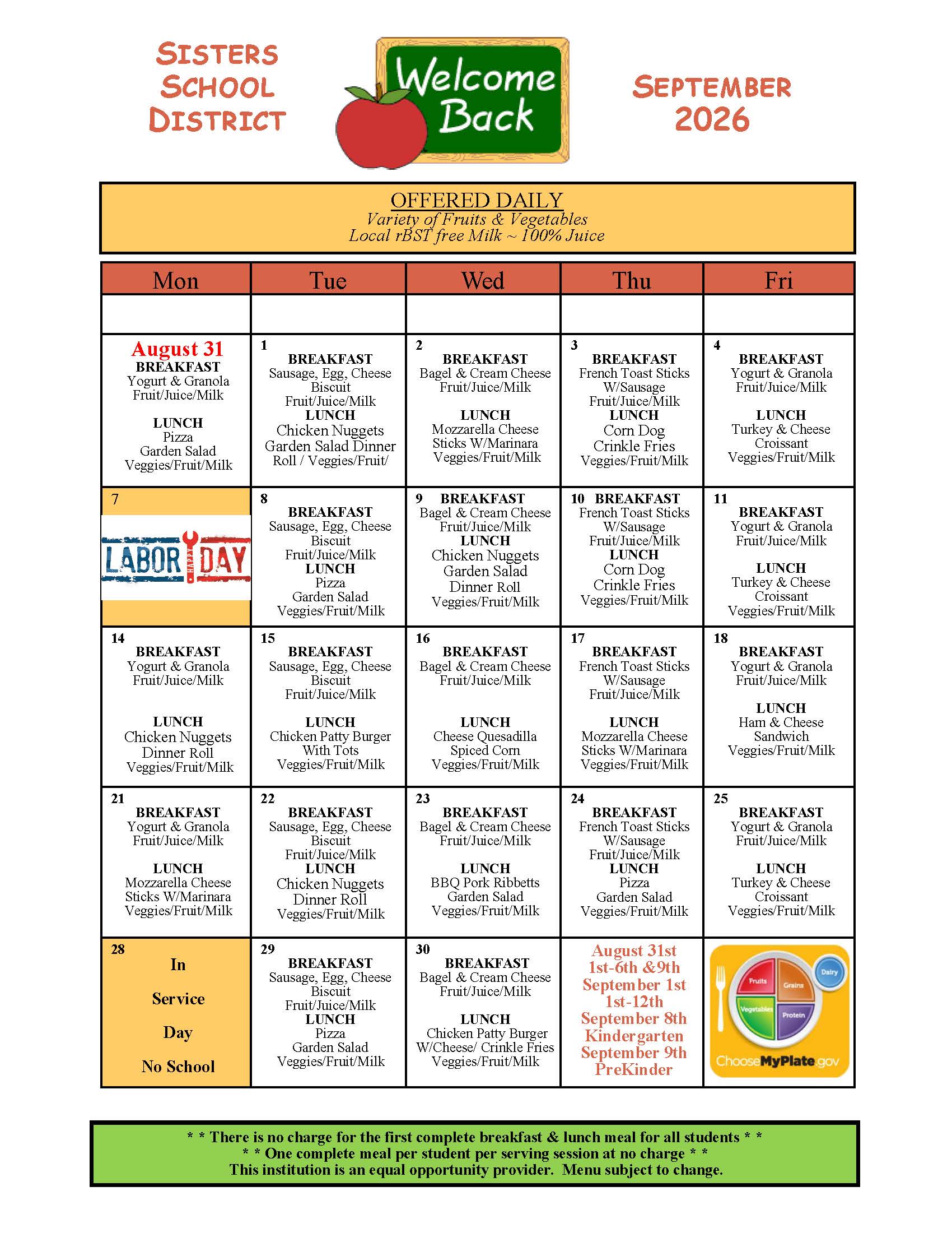 September Breakfast & Lunch Menu